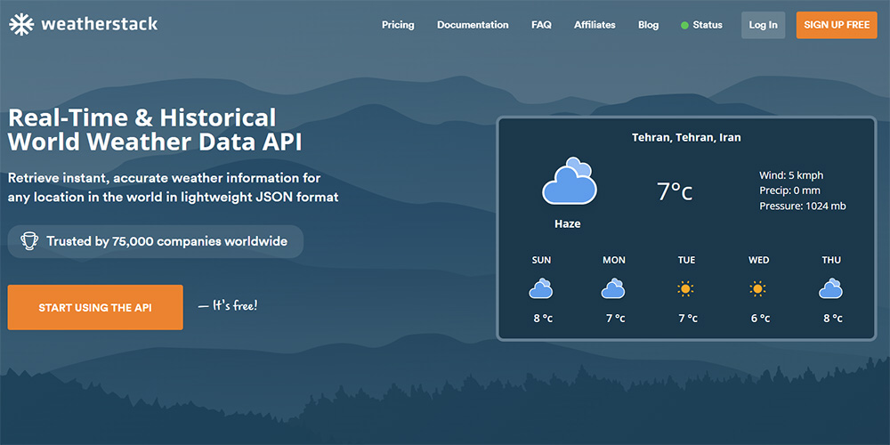 weatherstack screenshot سرویس Weatherstack