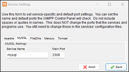 xampp services ports window پنجره تغییر پورت در زمپ